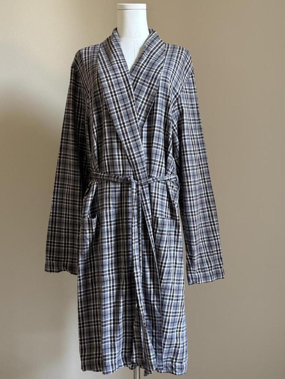 Hanro of Switzerland Plaid Cotton Robe Bathrobe Housecoat Made in Portugal S